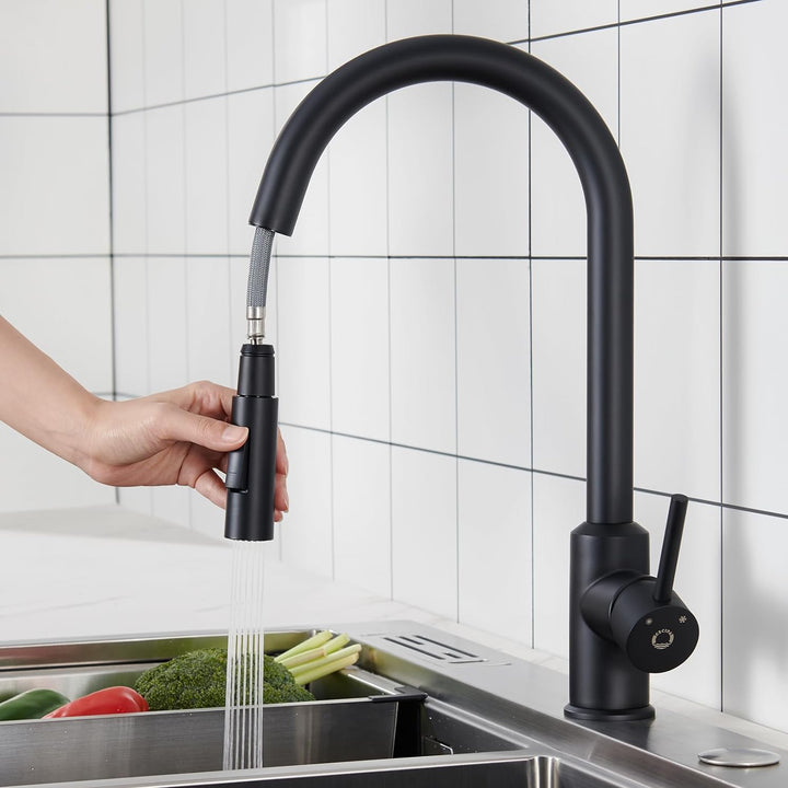CECIPA Wasserhahn Küche Schwarz, Mischbatterie Küche mit Hohem Bogen, Hochdruck Küchenarmatur mit Br