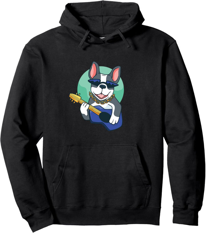 Lustiges Hunde Design mit Bulldogge und Gitarre Pullover Hoodie