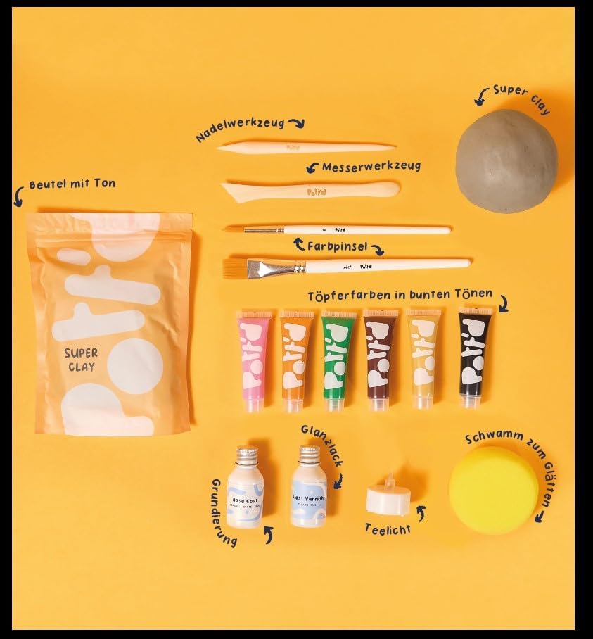 Pott'd Mini-Töpfer-Sets | Lufttrocknendes Töpferset für Erwachsene | Mit Farben, Töpferwerkzeugen un