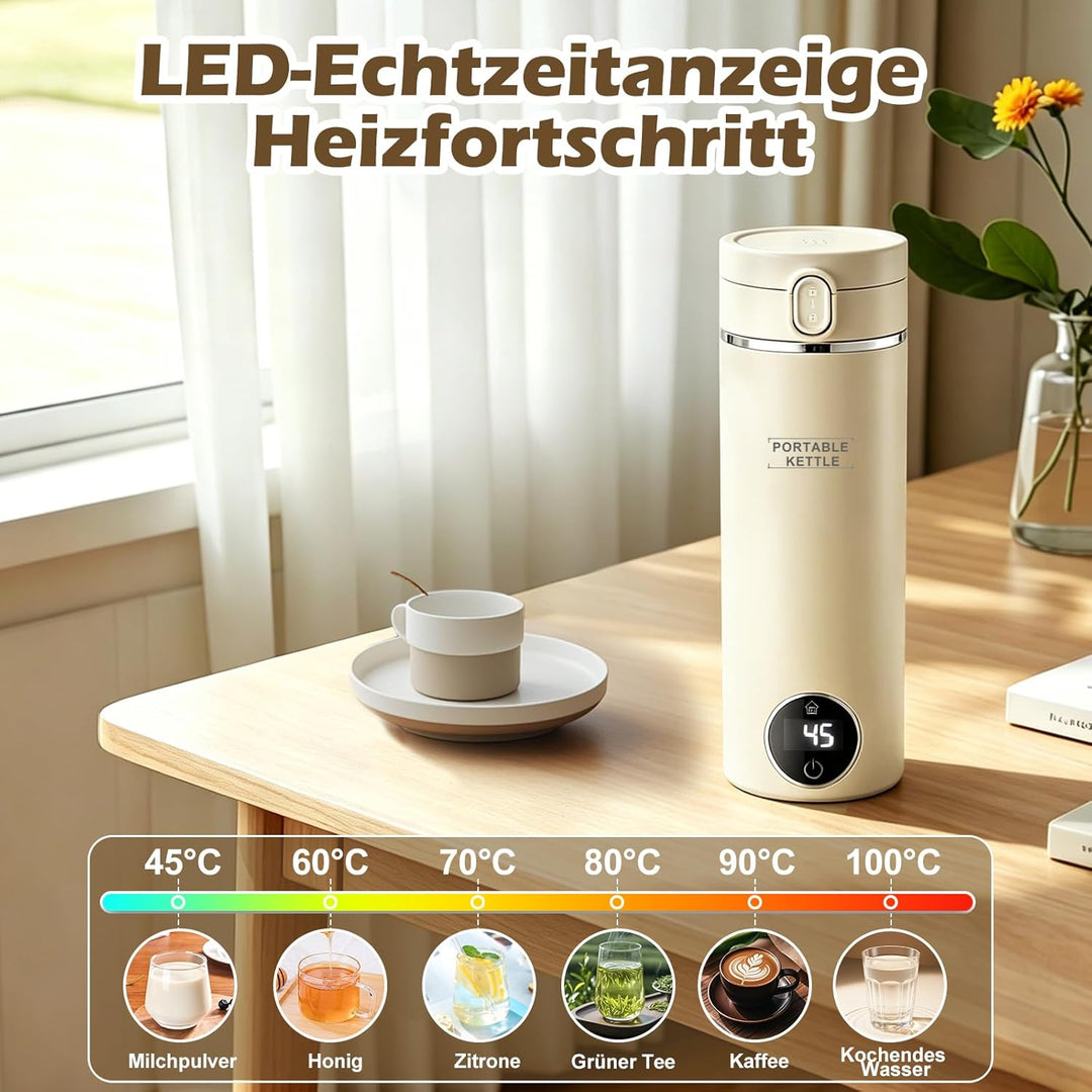 Reise Elektrisch Wasserkocher mit Temperatureinstellung, 500ML Flaschenwärmer Baby Unterwegs Mini Wa