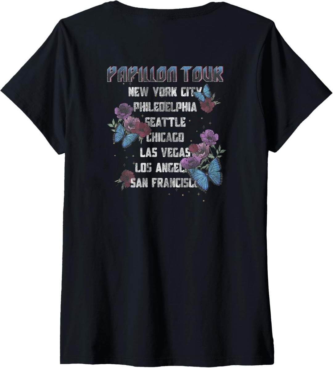 Damen Papillon Tour Butterflies & Moon T-Shirt mit V-Ausschnitt