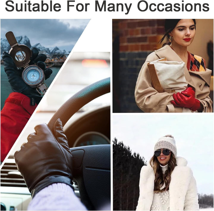 ZLUXURQ Damen Weiche Echte Lammfell Leder Touchscreen Winter Fahrhandschuhe Kaschmir gefüttert X-Lar