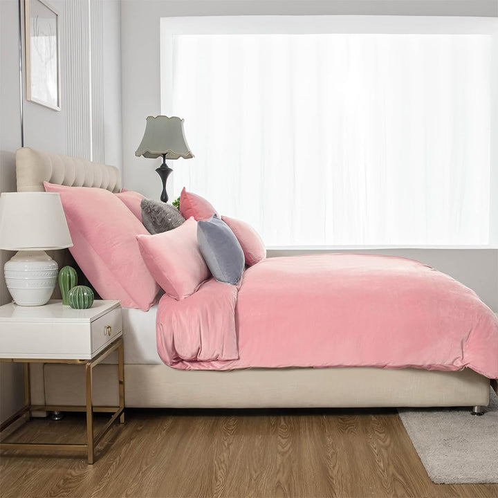 Soifox Winter Flanell bettwäsche 135 x 200 - Rosa Flauschige und warme Cashmere Touch Bettbezug + Ki