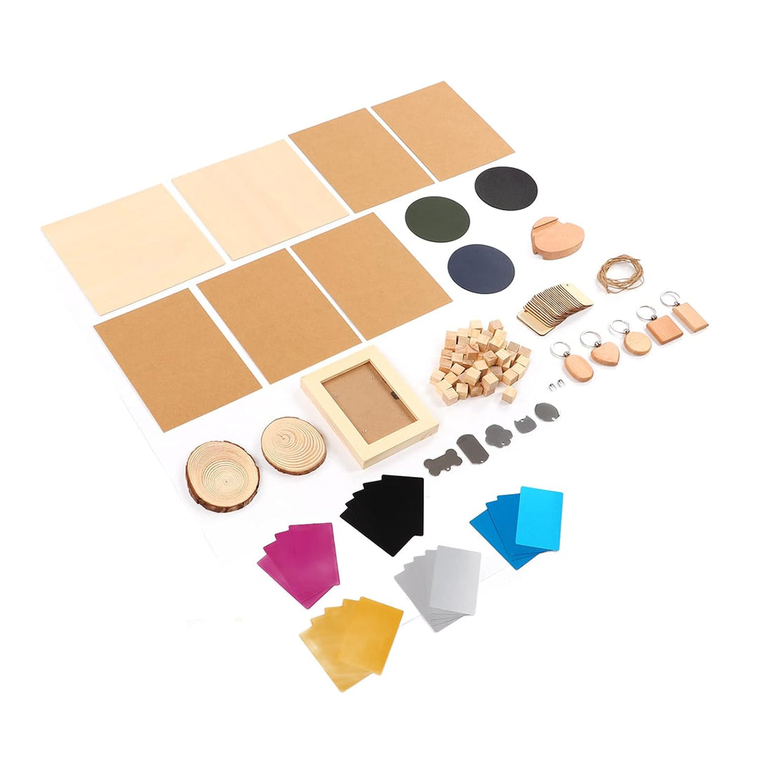 Lasergravurmodul, Lasermaterial-Kit, 11 Arten Material, Edelstahl, Kiefernholz, DIY-Herstellung, CNC
