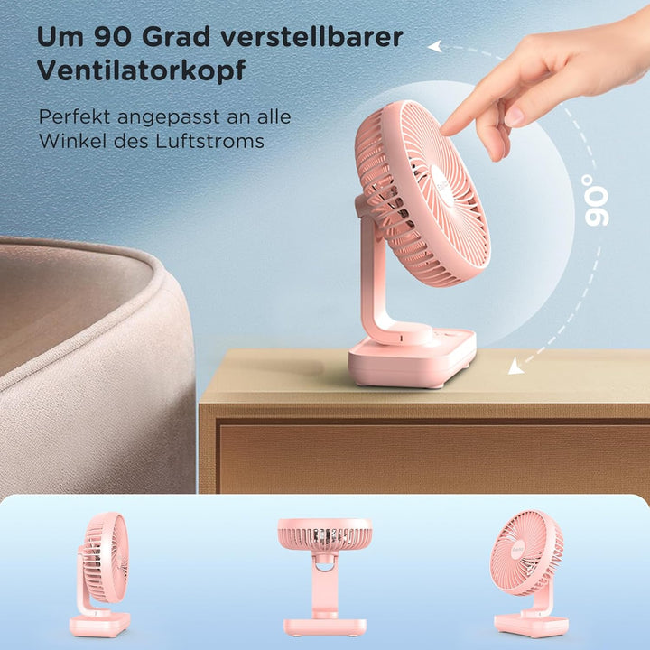 EasyAcc Tischventilator Batterie USB Ventilator 4000 Akku Klein Tragbarer 4 Geschwindigkeiten Ventil