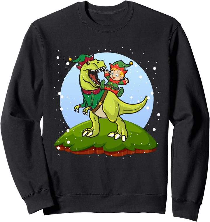 Weihnachtspyjama, Motiv: Elf Riding A Trex, Dinosaurier Sweatshirt