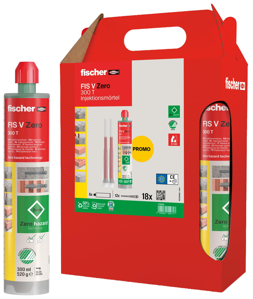 fischer Injektionsmörtel FIS V Zero 300 T im handlichen Sixpack, der umweltschonende, wetterfeste Mo