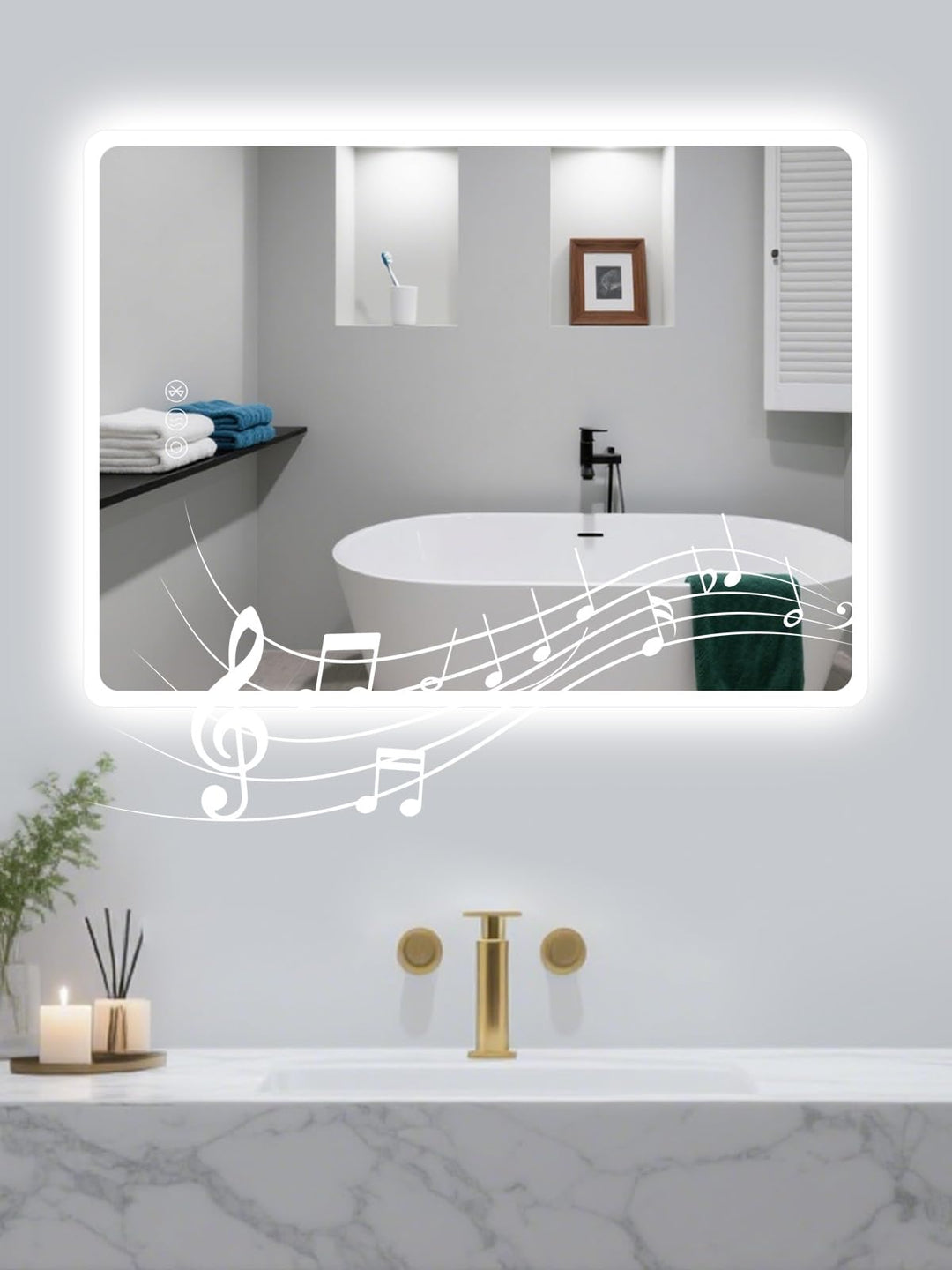 Badspiegel mit Beleuchtung,60x80cm LED Badezimmerspiegel Mit Licht und Bluetooth, Entfoggen, 3 Farbt