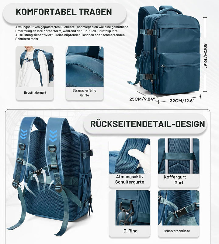 BOXSAM Vakuum Rucksack Handgepäck Airbag mit Pumpe Travel Vacuum Backpack Reisen Tagesrucksack Wasse