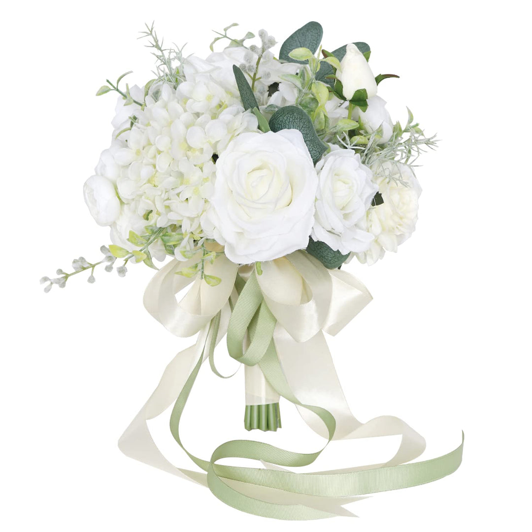 FEILUOYI Hochzeits-Brautstrauss, Brautjungfern-Blumenstrauss, künstlicher Hochzeitsstrauss, weisse R
