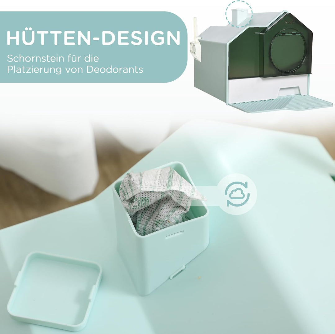 PawHut Katzentoilette Katzenklo mit Bodenwanne, Schaufel, Filter, Toilette mit Haube für Katzen bis