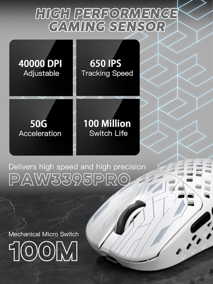 MAMBASNAKE M2 Ultra-Lightweight Wireless Gaming Mouse, PAW3395PRO Sensor 40000 DPI, 41g Carbon Fiber
