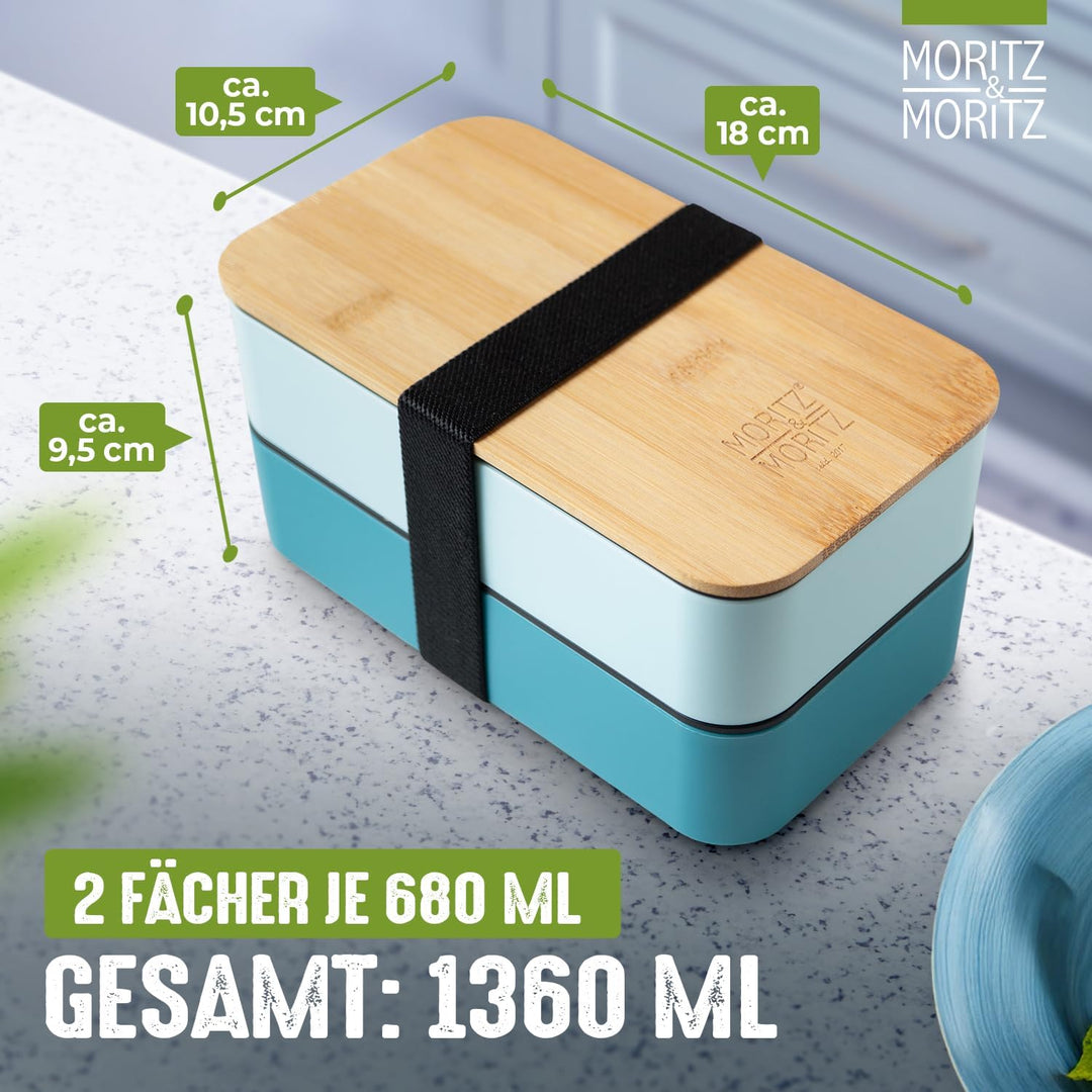 Moritz & Moritz 2er Set Bento Box Kinder in Blau - Perfekte Lunchbox für Kinder und Erwachsene - Bro
