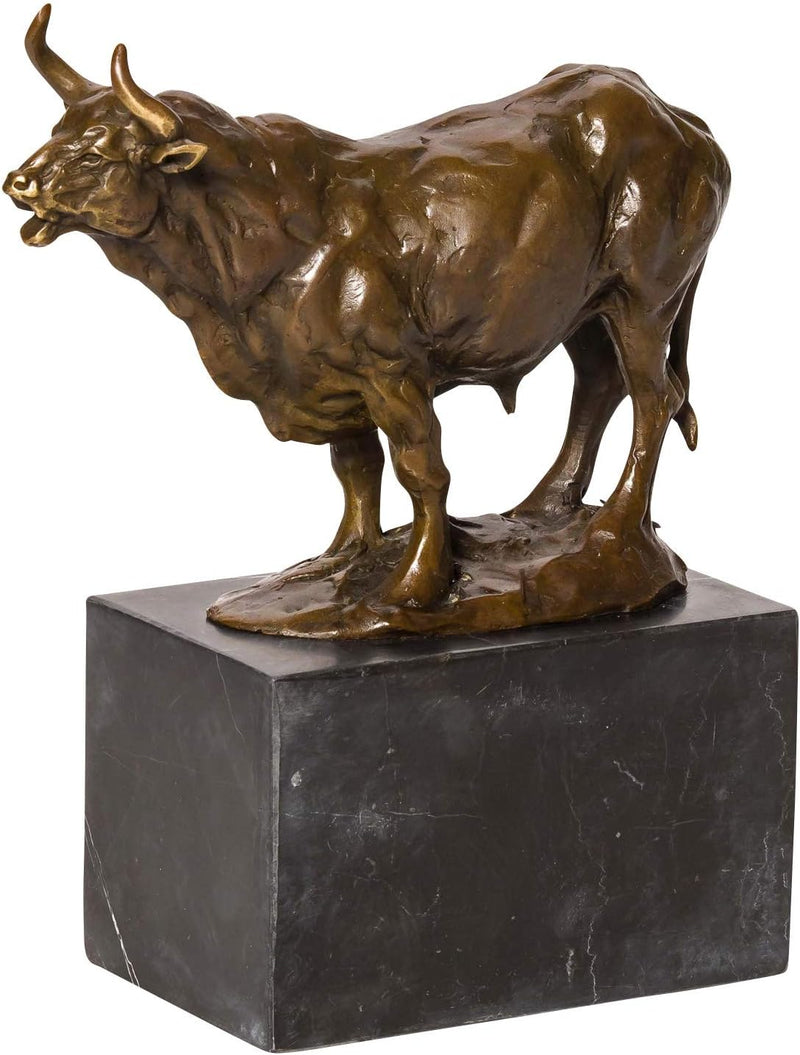 aubaho BRONZESKULPTUR STIER BULLE Bull Bronze MARMOR Figur SKULPTUR BRONZEFIGUR