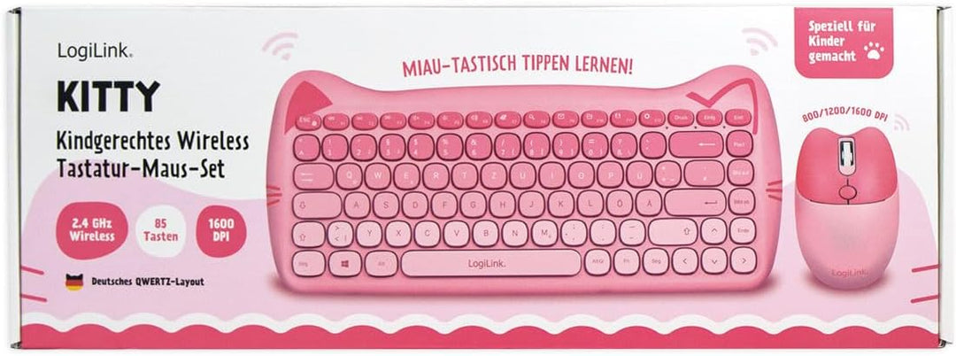 LogiLink kabellose 2,4 GHz kindgerechte Tastatur-Maus-Kombi 1600 DPI QWERTZ-Layout Windows MAC 85 Ta