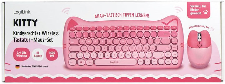 LogiLink kabellose 2,4 GHz kindgerechte Tastatur-Maus-Kombi 1600 DPI QWERTZ-Layout Windows MAC 85 Ta
