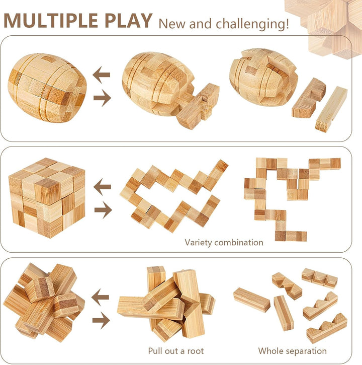 15 Stück Knobelspiele Holz, Geschicklichkeitsspiel Holz, Logikspiele IQ Spiele Geduldspiel Knobelspi