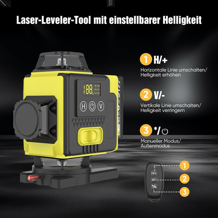 Kreuzlinienlaser mit Stativ, 4x360 Grad Grün Selbstnivellierend Laser Wasserwaage mit 2xBatterien 4D