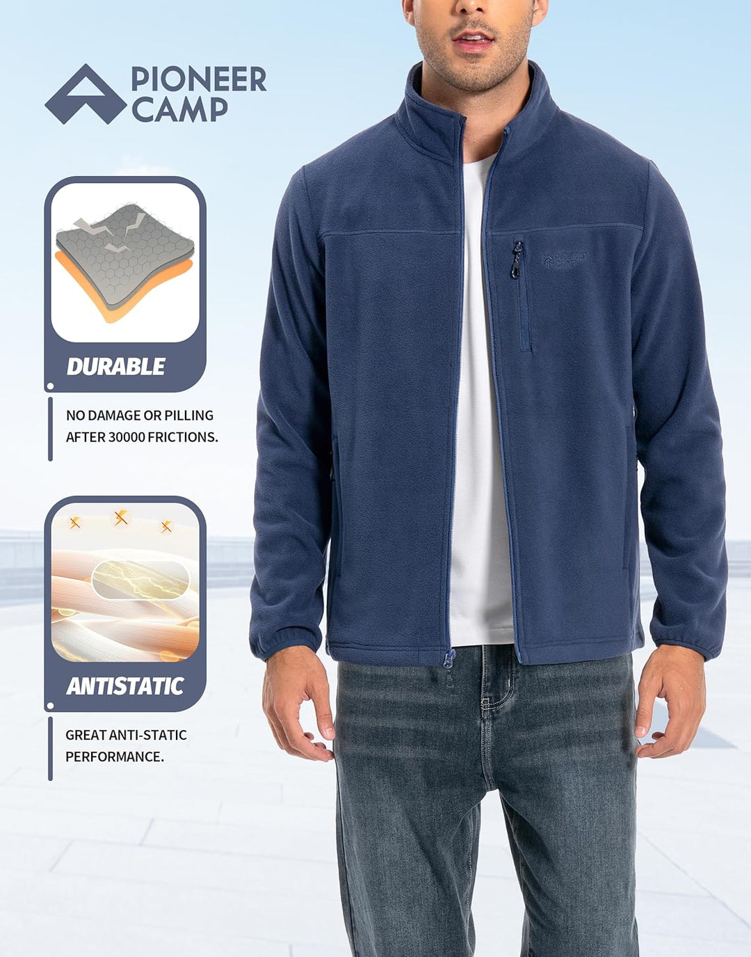 Pioneer Camp Herren Fleecejacke Full Zip Outdoor Polar Leicht Winddicht Jacke mit Reissverschluss S