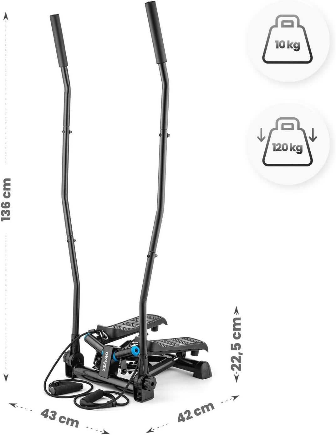 Gymtek Stepper, Drehstepper mit Haltegriffen & Expanderbänder - mit LCD-Bildschirm, Schrittzähler un