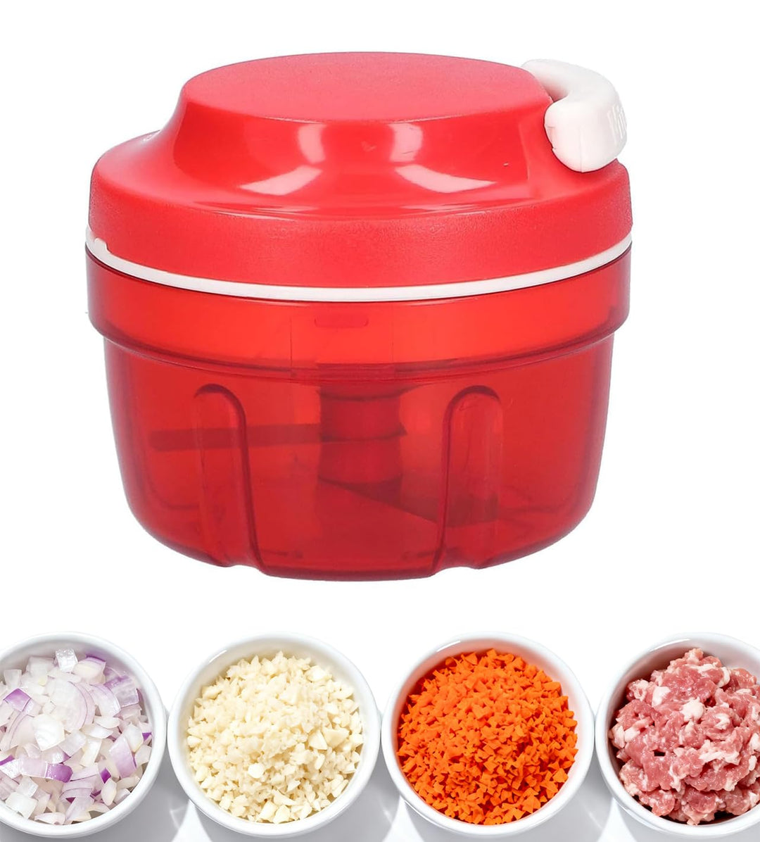 ANBOO Zwiebelschneider manuell Zwiebelhacker, Rot Zwiebel Zerkleinerer manuell mit Kabelzug, Küche,