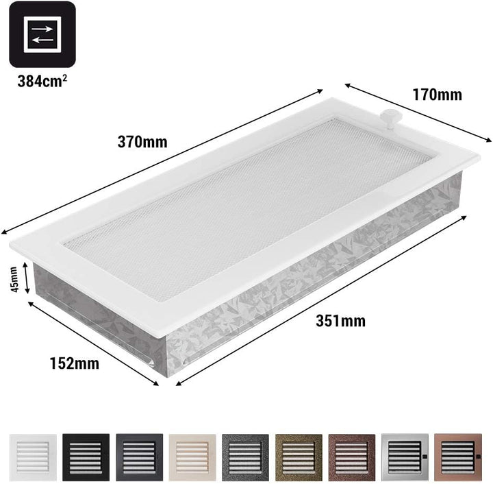 Kratki Lüftungsgitter Kamingitter 17cm x 37cm weiss mit Jalousien 17 x 37 cm Weiss, 17 x 37 cm Weiss