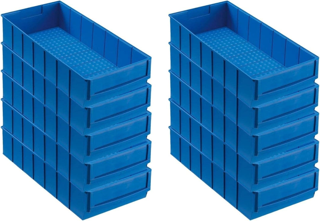 SparSet 10x Blaue Industriebox 400 B | HxBxT 8,1x18,3x40cm | 4,7 Liter | Sichtlagerkasten, Sortiment