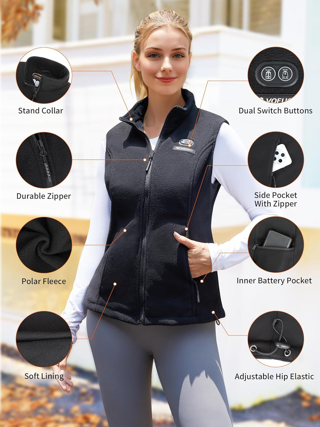 Beheizbare Weste Damen mit 7.4V 10000mAh Akku,Weihnachten Geschenk für frauen,Fleece Beheizbare West