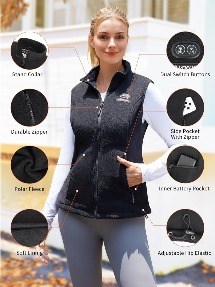 Beheizbare Weste Damen mit 7.4V 10000mAh Akku,Weihnachten Geschenk für frauen,Fleece Beheizbare West