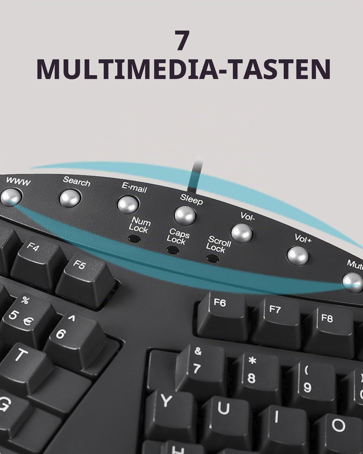 Perixx PERIBOARD 512 Ergonomische Tastatur USB QWERTY US English Layout, Schwarz Kabelgebunden, Kabe
