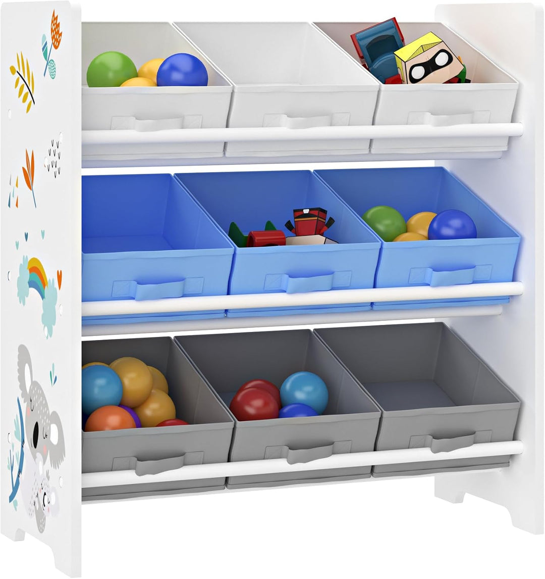 [en.casa] Kinderregal Boiro Kinderzimmerregal 60 x 62 x 30 cm stehend mit 9 Faltboxen Spielzeug Aufb