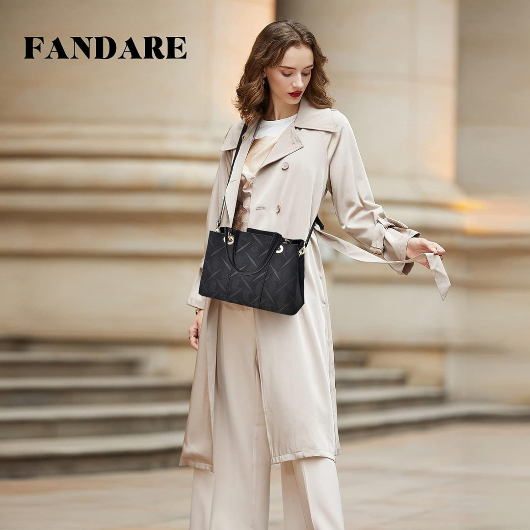 FANDARE Elegante Umhängetaschen Damen Schultertasche Dimensional Carving-Muster PU Leder Wasserdicht