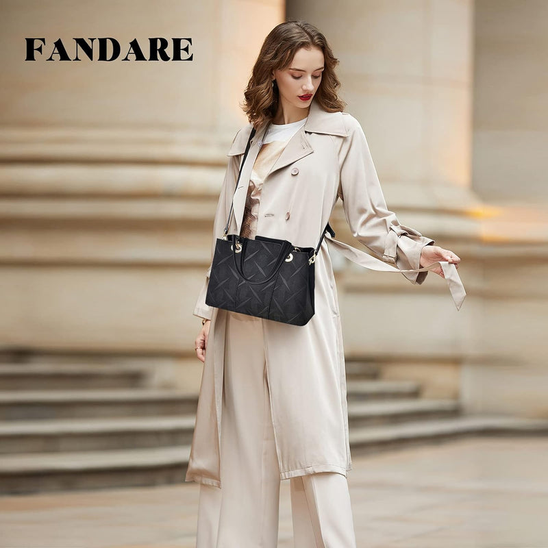 FANDARE Elegante Umhängetaschen Damen Schultertasche Dimensional Carving-Muster PU Leder Wasserdicht