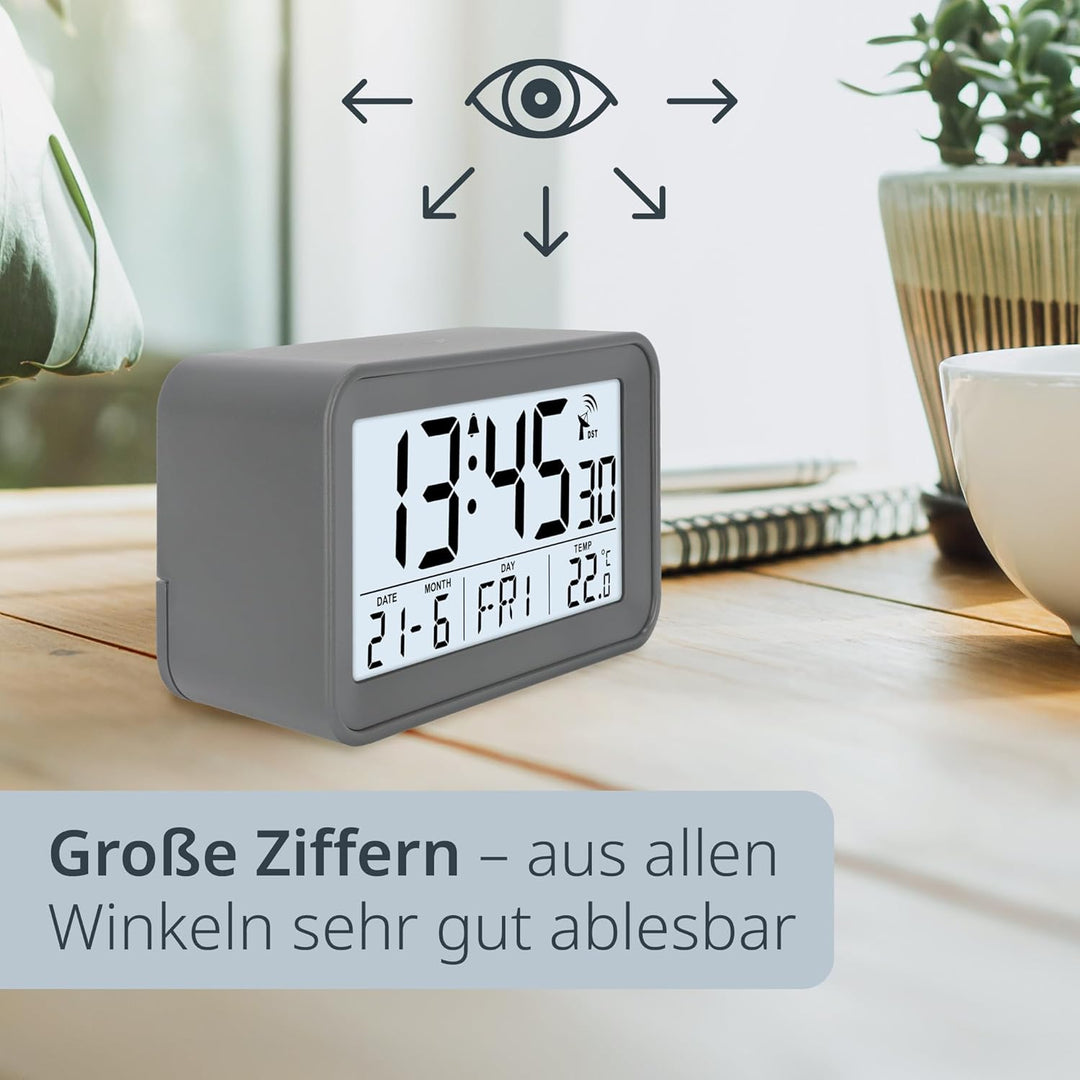 ADE Digitaler Funkwecker mit Licht | Temperaturanzeige und Kalender | kompakter Reisewecker | hübsch