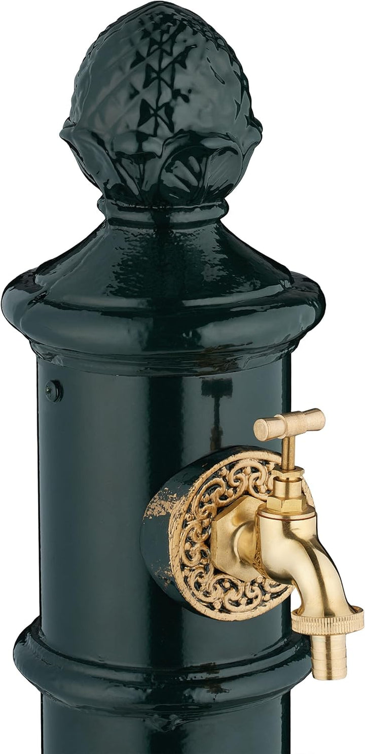 Relaxdays Standbrunnen antik, mit Wasserhahn & Becken, HxBxT: 83 x 26 x 31,5 cm, Wasserzapfsäule Gar