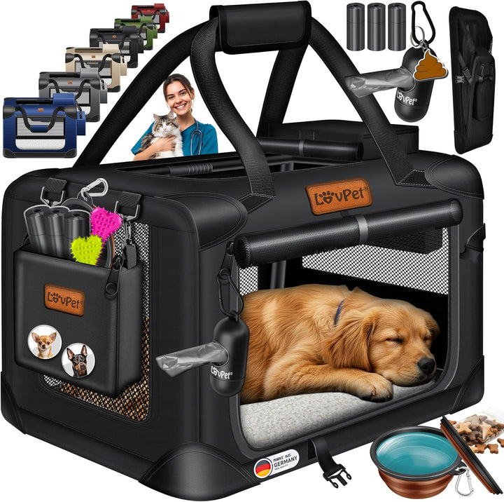 Lovpet® Transportbox Hund Katze Transporttasche S 49,5x34,5x35cm | Hunde-Tragetasche Faltbare Katzen