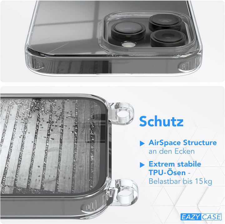 EAZY CASE Handykette kompatibel mit iPhone 14 Pro Max Handyhülle mit Metall Umhängeband und Ersatz K