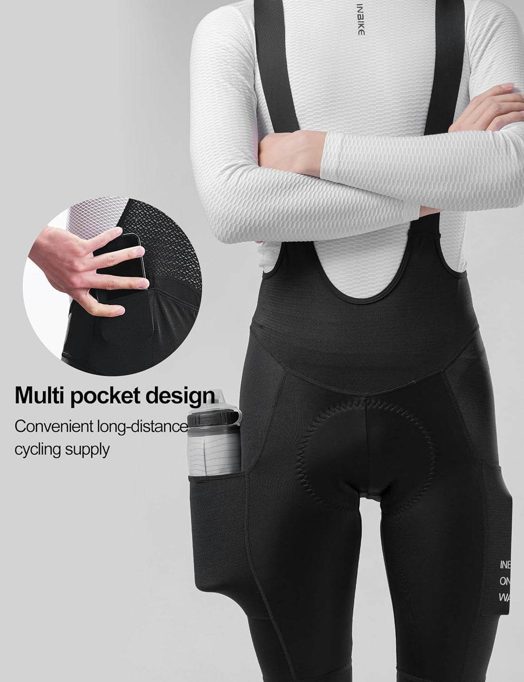 INBIKE Fahrrad Trägerhose Herren Lang Gepolstert Winter Elastizität mit Taschen Winddicht Atmungsakt