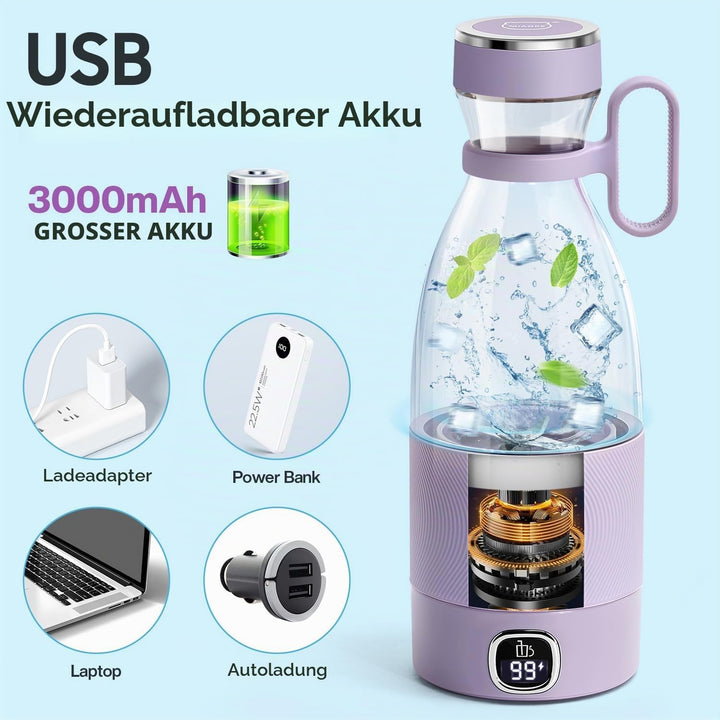 MIAOKE Tragbarer Mixer, 6 Klingen, Entsafterbecher für Saft-Shakes und Smoothies, 350 ml, Mini-Mixer