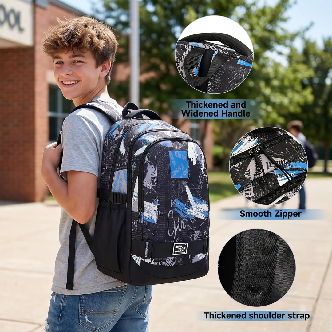 Amythe Schulrucksack Jungen Teenager, Rucksack Schule Gymnasium Oberstufe Schulranzen mit Trolley-Gu