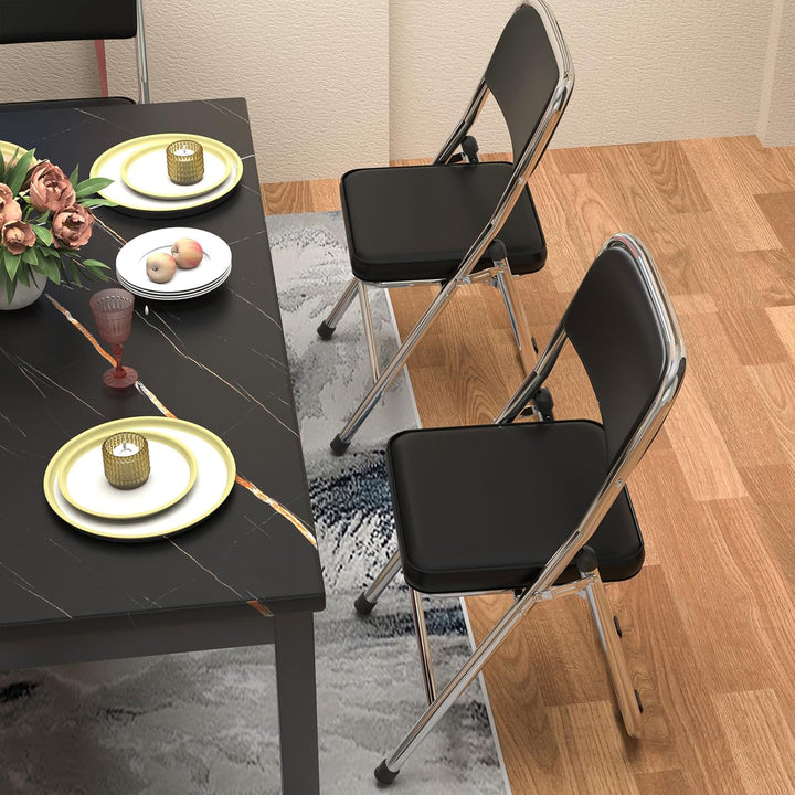 Lvhecforhm 2er Set Klappstuhl mit Rückenlehne, Esszimmerstühle, Küchenstuhl mit Stahlrahmen, Esszimm
