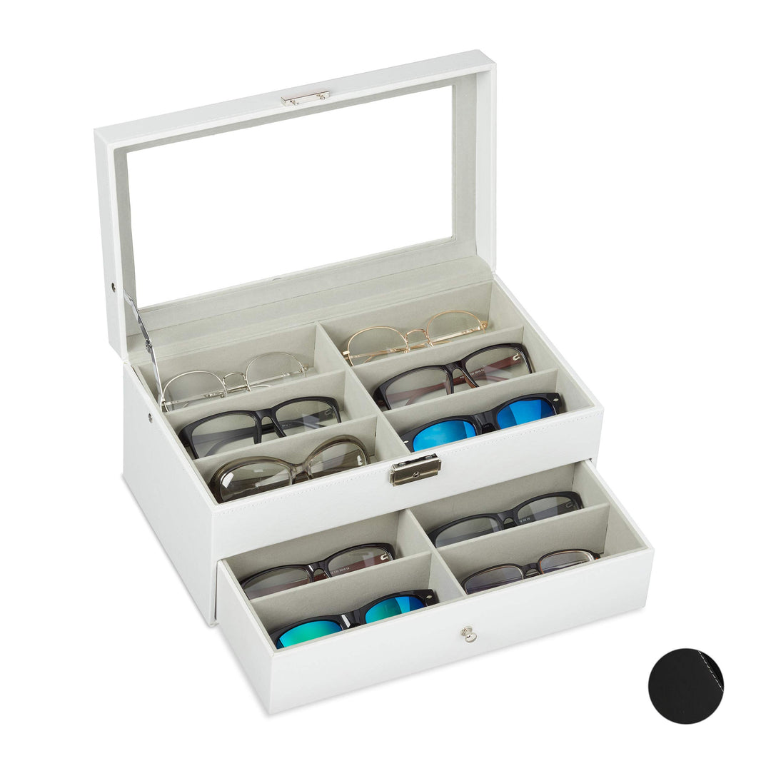 Relaxdays Brillenbox 12 Brillen, Aufbewahrung Sonnenbrillen, HBT: 15,5x33,5x19,5 cm, Kunstleder Bril