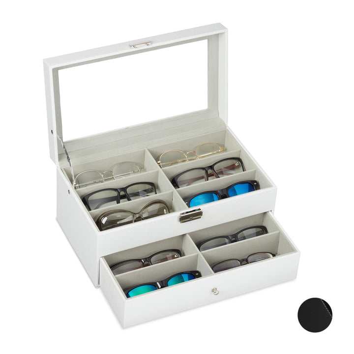 Relaxdays Brillenbox 12 Brillen, Aufbewahrung Sonnenbrillen, HBT: 15,5x33,5x19,5 cm, Kunstleder Bril