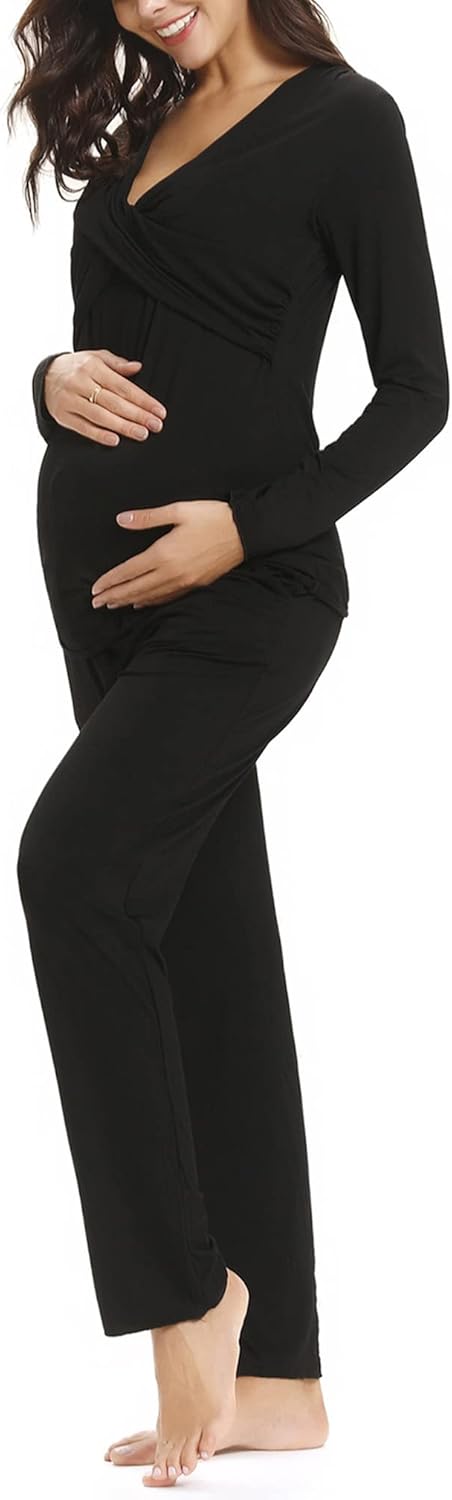 Irdcomps Stillpyjama Damen Lang Stillschlafanzug Baumwolle Umstandspyjama Lang Schwangerschaft Pyjam