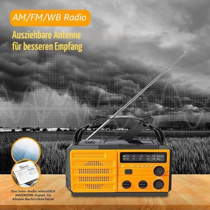 Winnes Tragbares Notfallradio Solar Radio 8000 mAh, SOS-Alarm, FM/AM-Radio mit Leselampe, Kompass, H