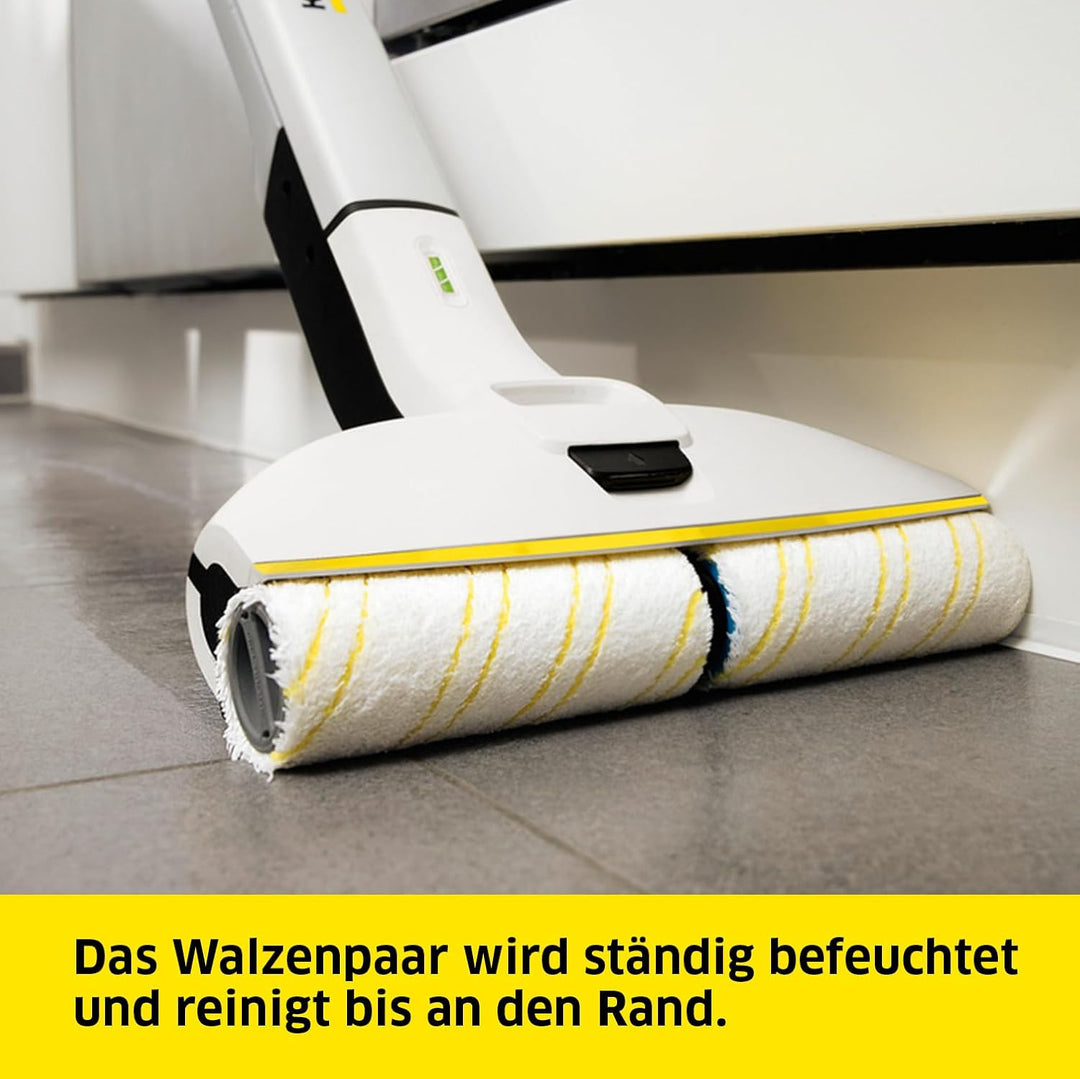 Kärcher Elektrischer Wischmopp EWM 2, kabelloser Bodenreiniger mit 2 rotierenden Mikrofaserwalzen, A