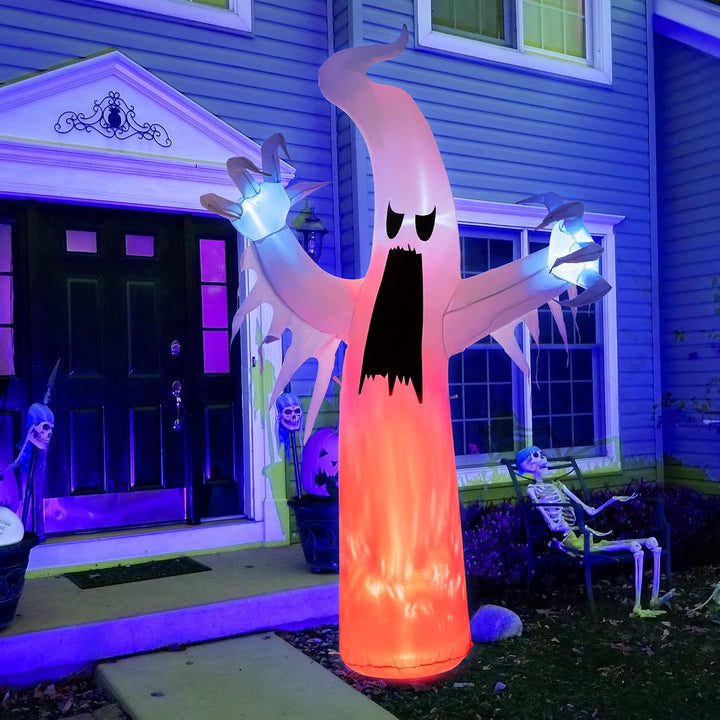 Solpex Halloween Deko aufblasbar Geist Dekoration, 240cm/ 8FT selbstaufblasend mit LEDs mit Flammene