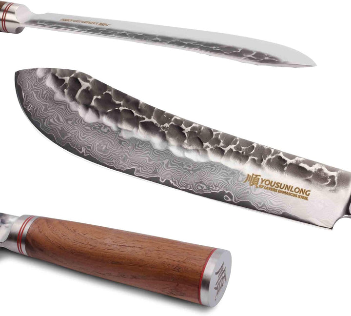 YOUSUNLONG Blockmesser Damastmesser gross, Klinge 20,50 cm Länge - sehr hochwertiges sehr scharfes P