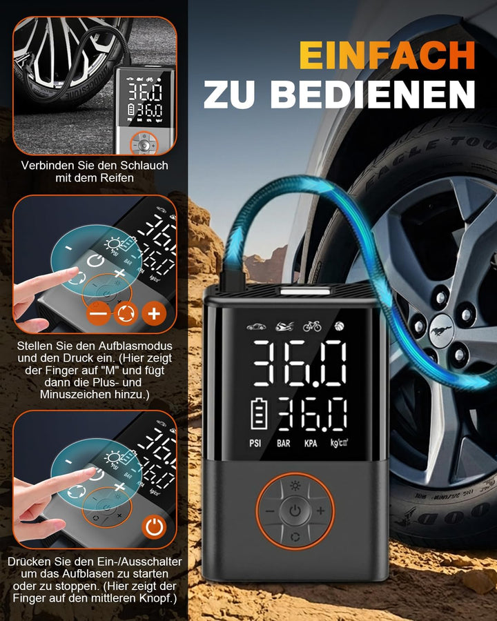 Kabelloser Elektrische Luftpumpe, 150 PSI 5400mAh, kabellose Mini Luftpumpe für Auto, Motorrad, E-Bi