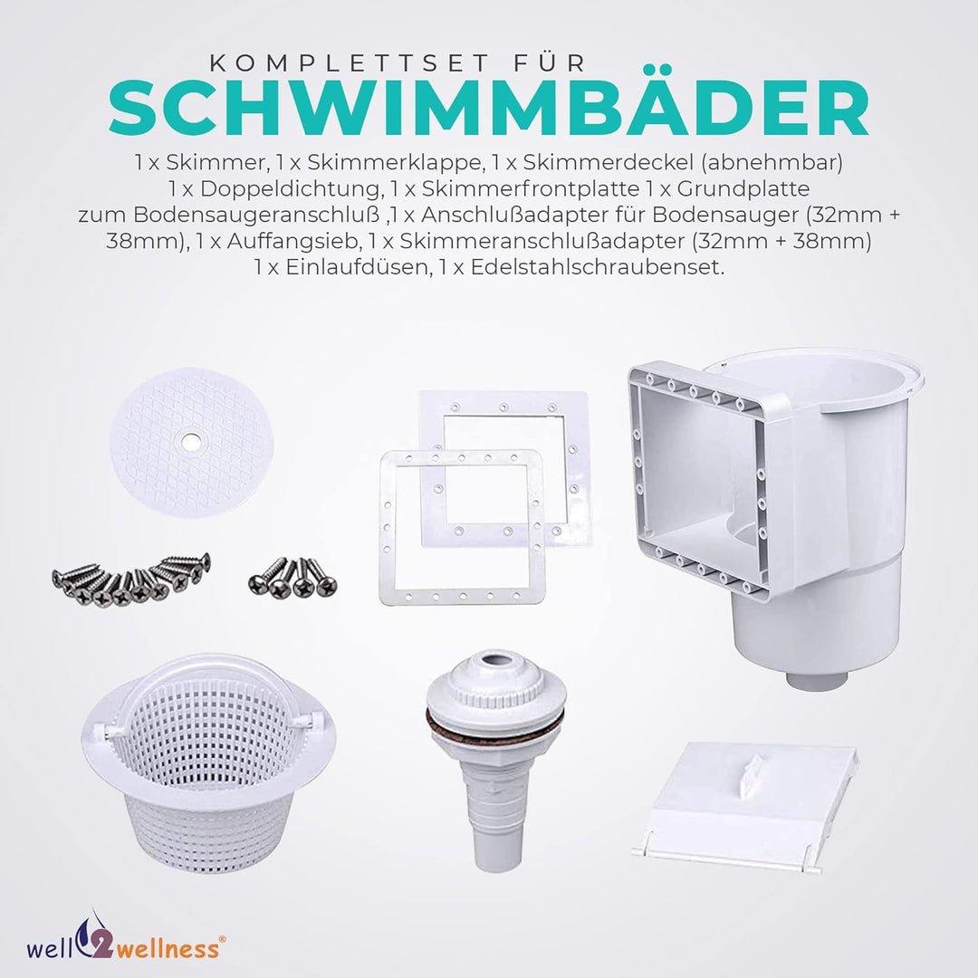 well2wellness Pool Skimmer Set S1 - Oberflächenskimmer Set für Schwimmbäder komplett inkl. Einlaufdü